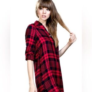 J. JILL 1/3 Button Down Shirt Dress Size
MEDIUM Red Black Plaid Pockets EUC